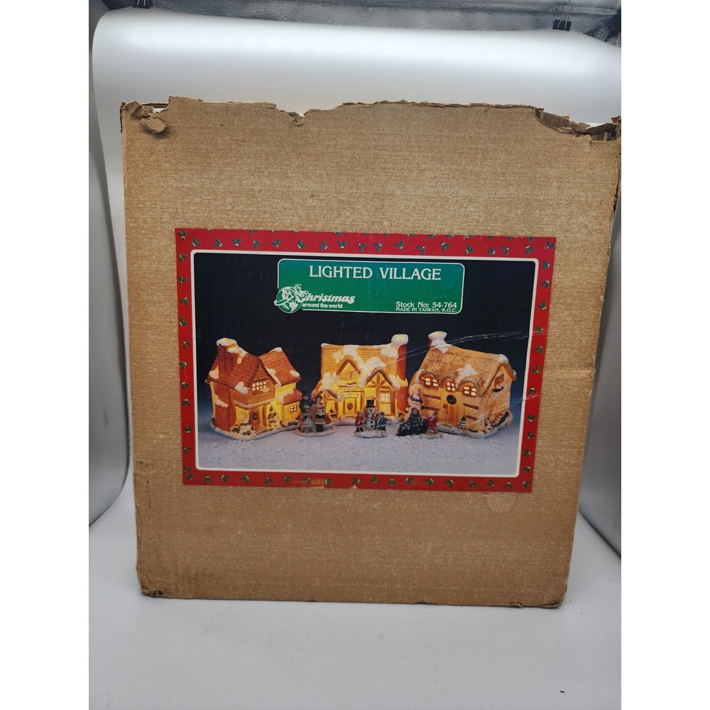 Vintage Christmas Around the World Lighted Village Set 54-764 Ceramic Houses
